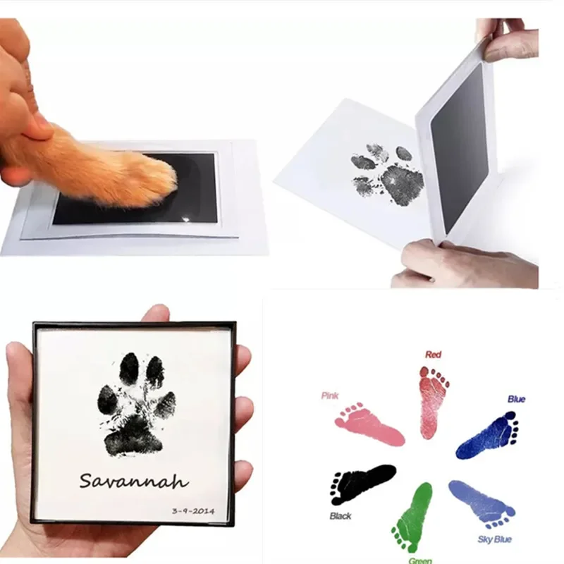 Safe Non-toxic Pet Footprints Handprint No Touch Skin Inkless Ink Pads BABI For 0-6 Months Newborn Pet Dog Paw Prints Souvenir