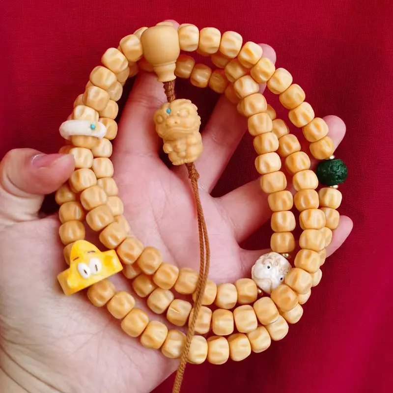 Yellow Passion Fruit 10mm Ox Bone 108 Pieces 54 Beads Bracelet Handheld Lion Pendant Moisturizing Material Circle Who