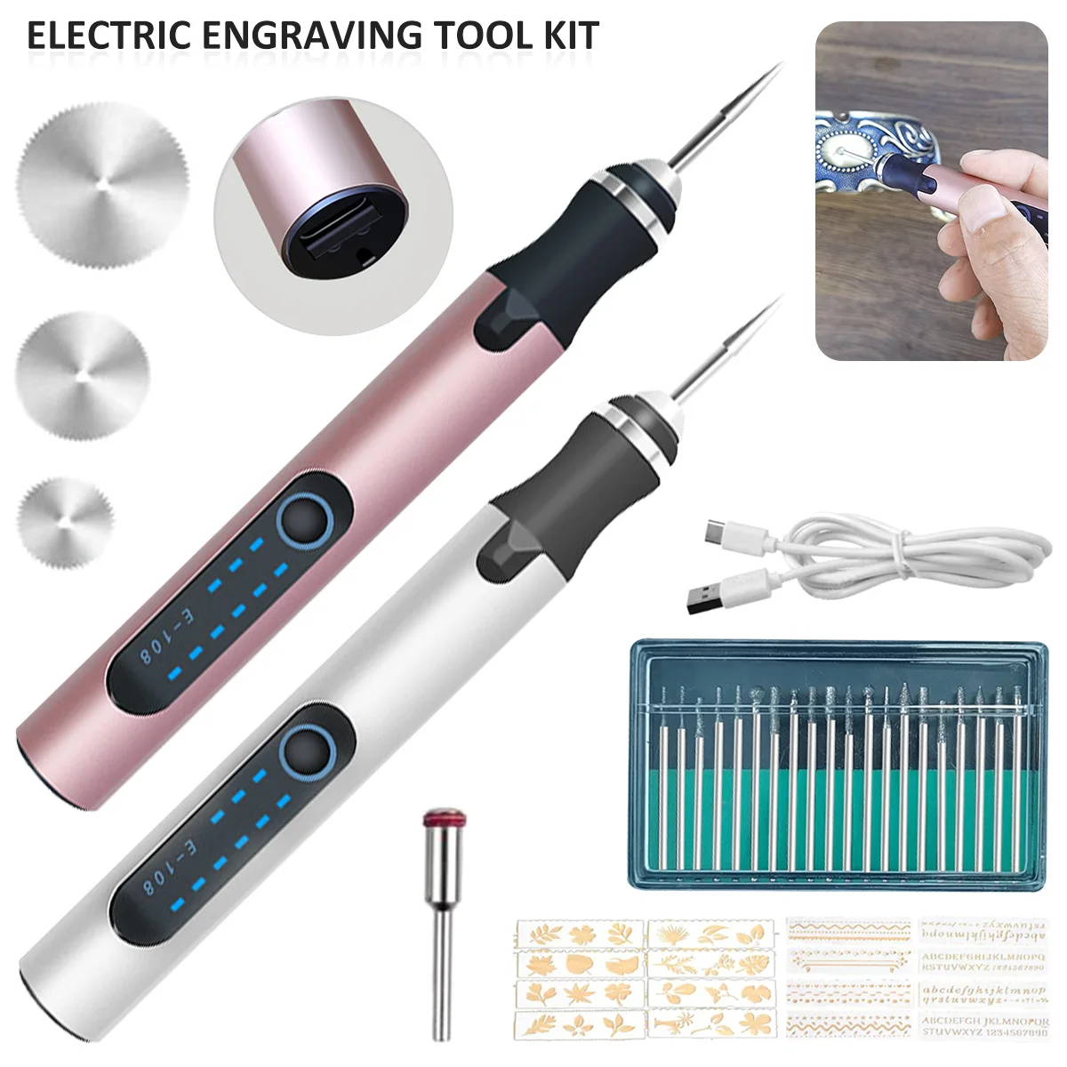 Cordless Rotary Tool Rechargeable Engraving Pen with 300mAh Battery Electric Adjustable Speed Carving Pen Portable Wood