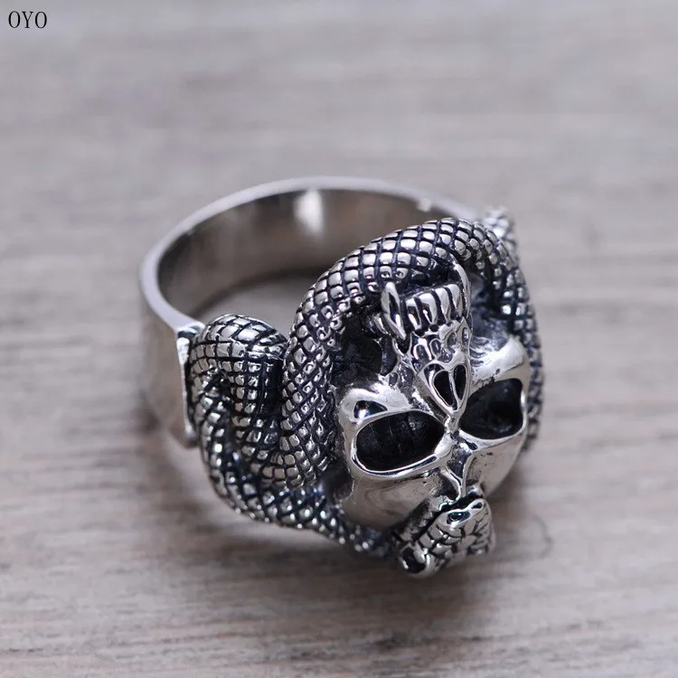 100%925 sterling silver jewelry Vintage Thai Silver Skull Cobra Silver ring men's style domineering