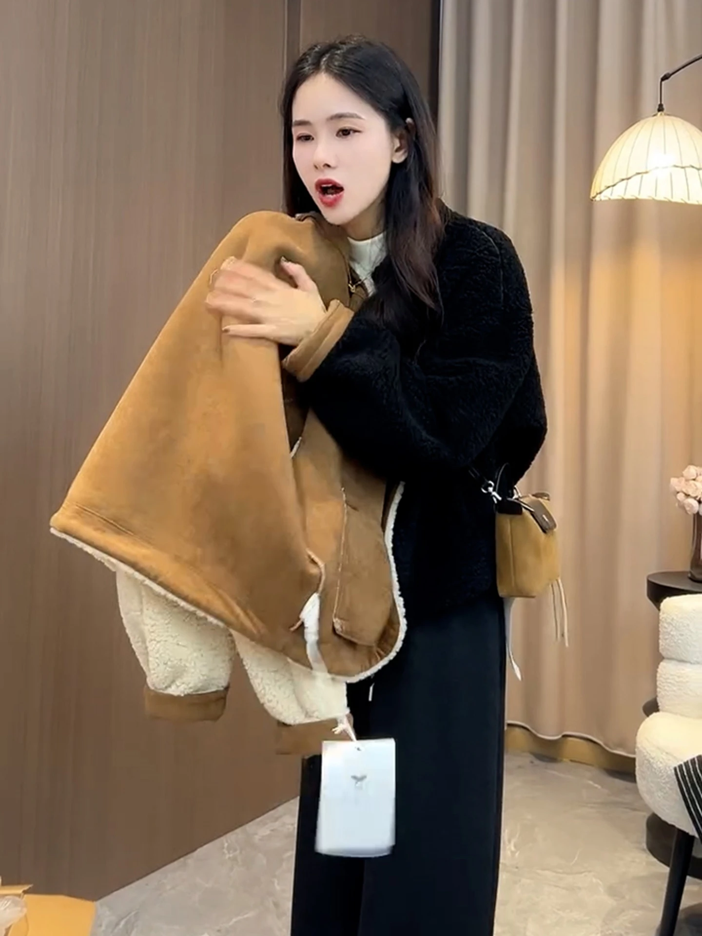 معطف أنيق من فرو الخروف للنساء، معطف كاجوال دافئ جديد لفصلي الخريف والشتاء، ياقة مستديرة وأكمام طويلة للسيدات