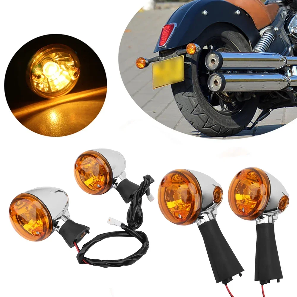 

Motorcycle Turn Signal Indicator Light Blinker Front Rear Chrome Bullet For Indian Scout Sixty BOBBER 2014-2021 2019 2020