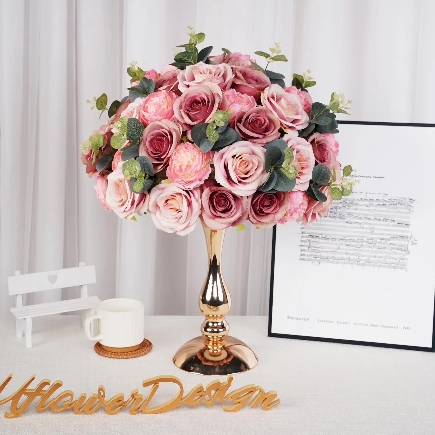 

Uflower Silk Flower Ball Centerpiece Decor Artificial Wedding Backdrop Road Lead Floral Table Decoration for Events And Parties