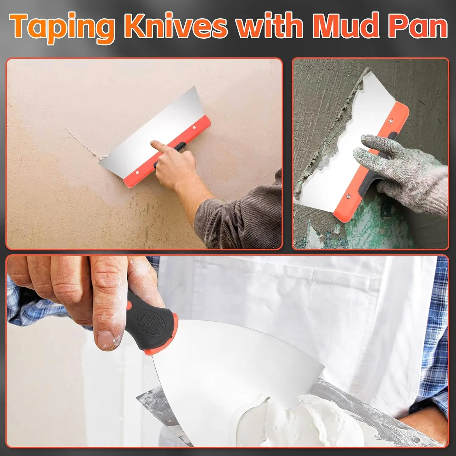 Drywall Knife Set, 10 Pcs Stainless Steel Hand Tool Kit Includes Putty knife, Taping knife, Painter Scraper Tool & Mud Pan