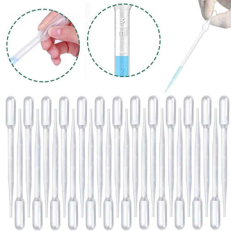 50Pcs 0.2ml/0.5ml/1ml/2ml/3ml/5ml/10ml Graduated Pipettes Disposable Plastic Eye Dropper Transfer Fit Makeup Science Lab