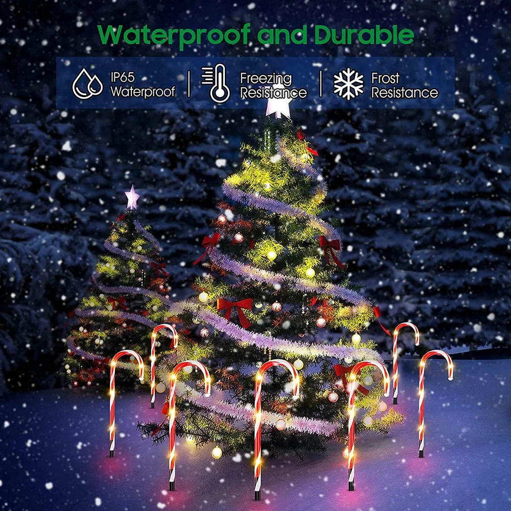 مصابيح قصب الكريسماس ، ديكور العام الجديد ، إكليل العطلة ، إكليل خارجي ، ديكور الحديقة ، مصباح خرافي ، ضوء سلسلة شمسية مقاوم للماء