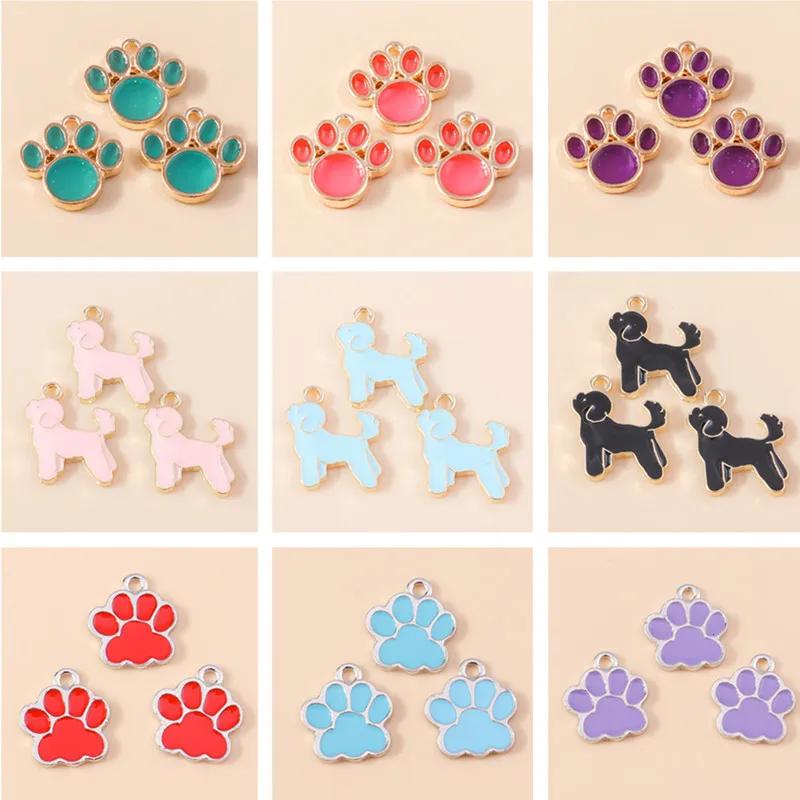 20pcs Cartoon Animal Dog Charms Enamel Paw Footprint Charms Pendants for Jewelry Making Earrings Necklaces Bracelets DIY Gifts