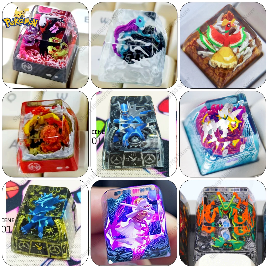 Pokemon Anime Keycaps Legendary Bird Legendary Beasts Giratina Resin Transparent Stereoscopic Keys For Mechanical Keyboard Gifts