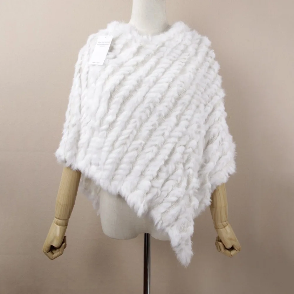 

Women's Knitted Shawl Cape Scarf - Real Fur Trim Triangle Neck Warmer, for Winter Daily Wear, Outdoor Trips, Office