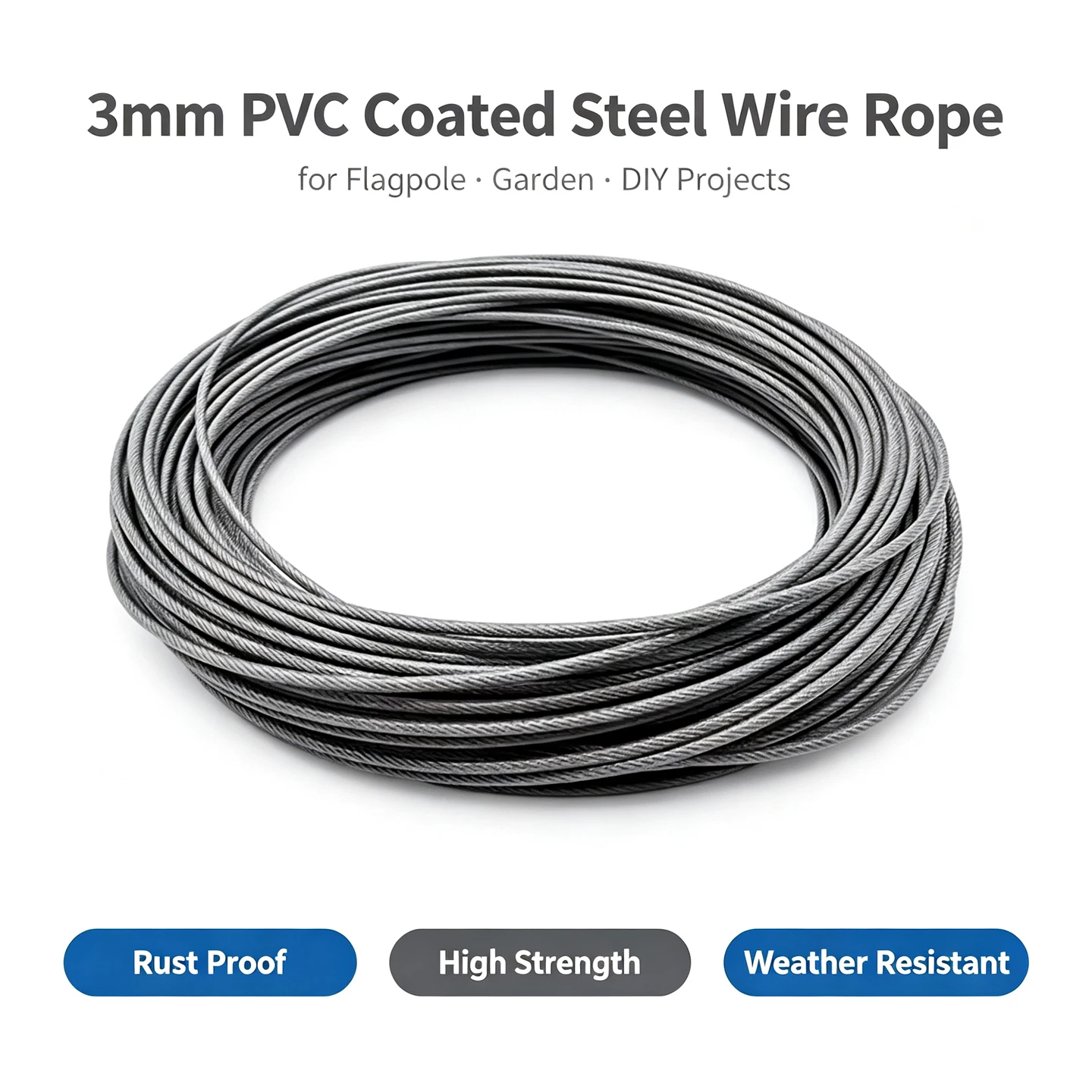 Plastic-coated Stainless Steel Wires Ropes 3mm Rustproof Lifting Line Cable Wire Ropes for Yard Clothesline Deck Railing