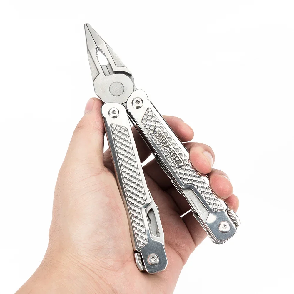 SWISS TECH 15 in 1 Multifunctional Folding Pliers EDC Multitool Pocket Knife Portable Scissors Outdoor Survival Camping Supplies