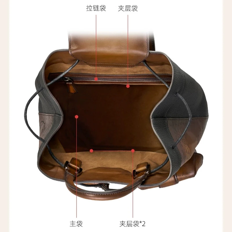 DIMY Handmade Patina 100% Calfskin Backpack Women Leather Genuine Laptop Mens Vintage Style Large-capacity Travel Bag DM8391-1