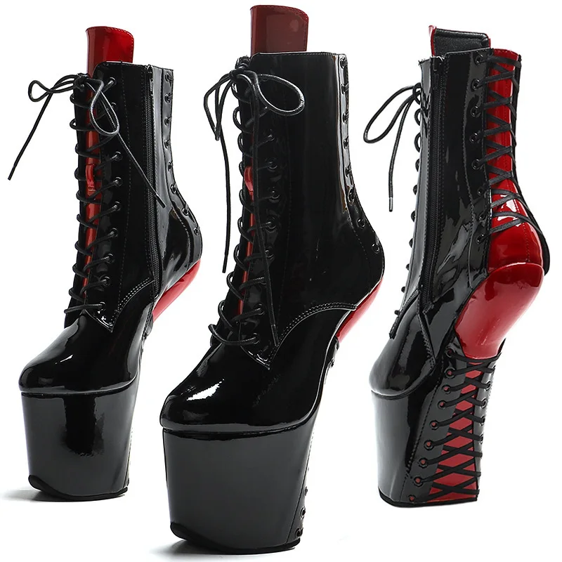 20cm Pole Dance Shoes for Women – Extreme High Heel Boots with Front Lace-up Sexy Night Club Stage Performance Heels