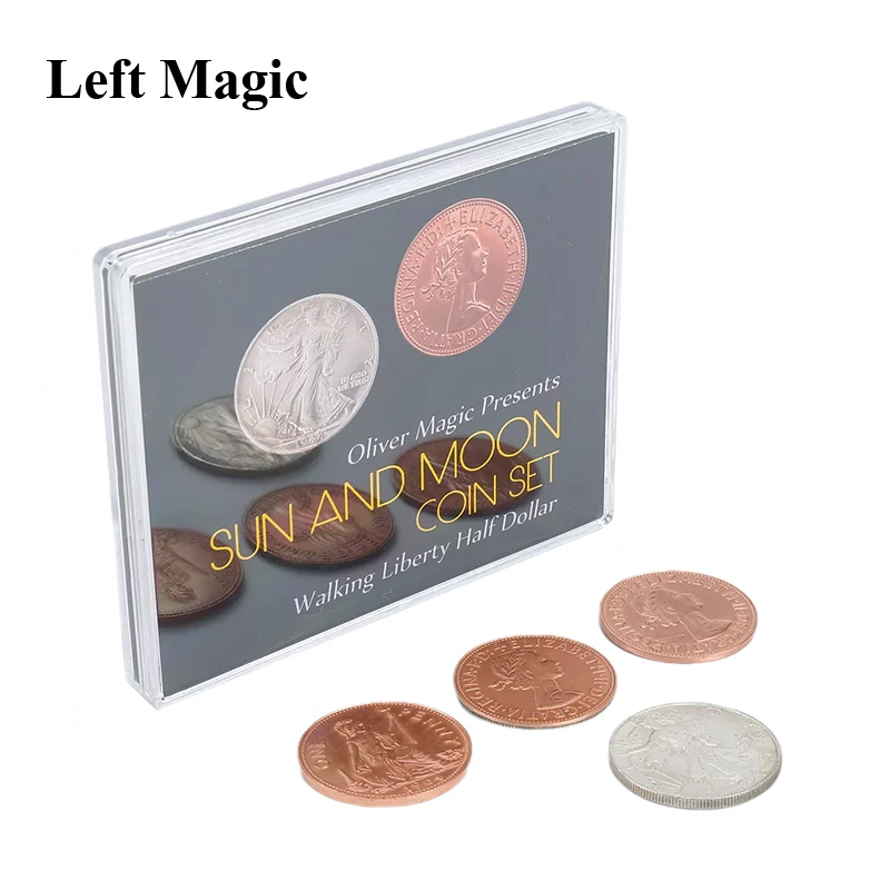 Funny Sun and Moon Coin Set -Walking Liberty Half Dollar Magic Tricks Coins Vanish Magia Close Up Illusions Props Gimmicks