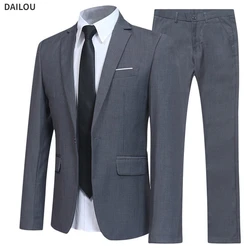 Wedding Suit Men Blazers 2 Pieces Sets Elegant Business Formal 3 Full Korean 2023 Pants Blue Coats  Jackets Luxury