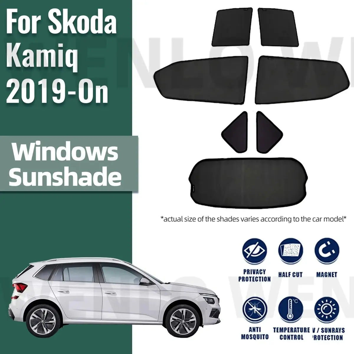 

Для Skoda Kamiq 2019 2020 2021 2022 2023 2024 Магнитный автомобильный солнцезащитный козырек, передняя и задняя занавеска на лобовое стекло, солнцезащитный козырек на боковое окно