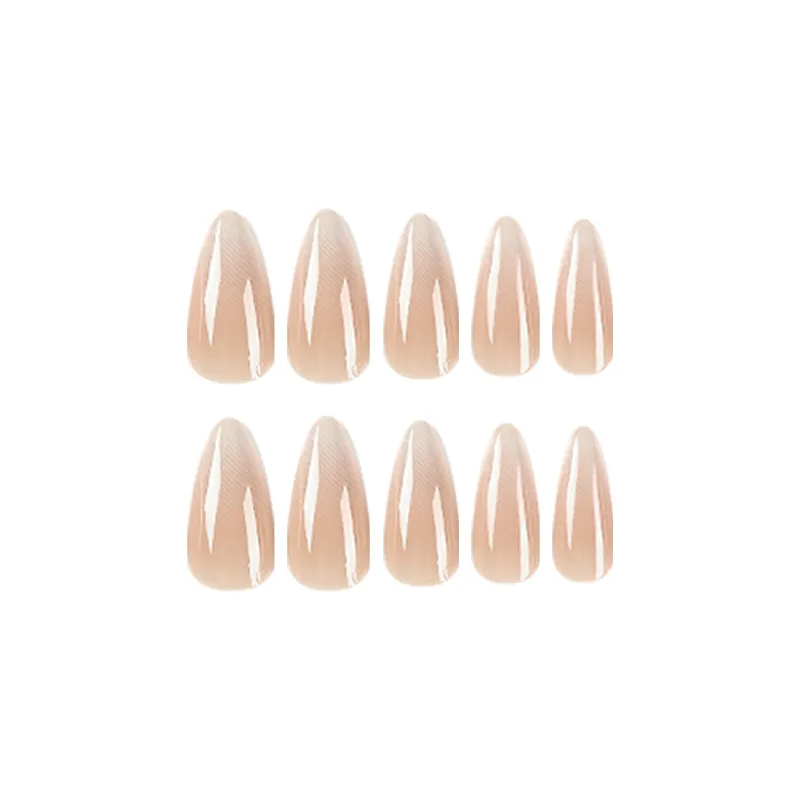 Faux ongles en forme d'amande, Simple, brillant, blanc, nu, dégradé, pour Nail Art, couverture complète, presse sur la barre des ongles