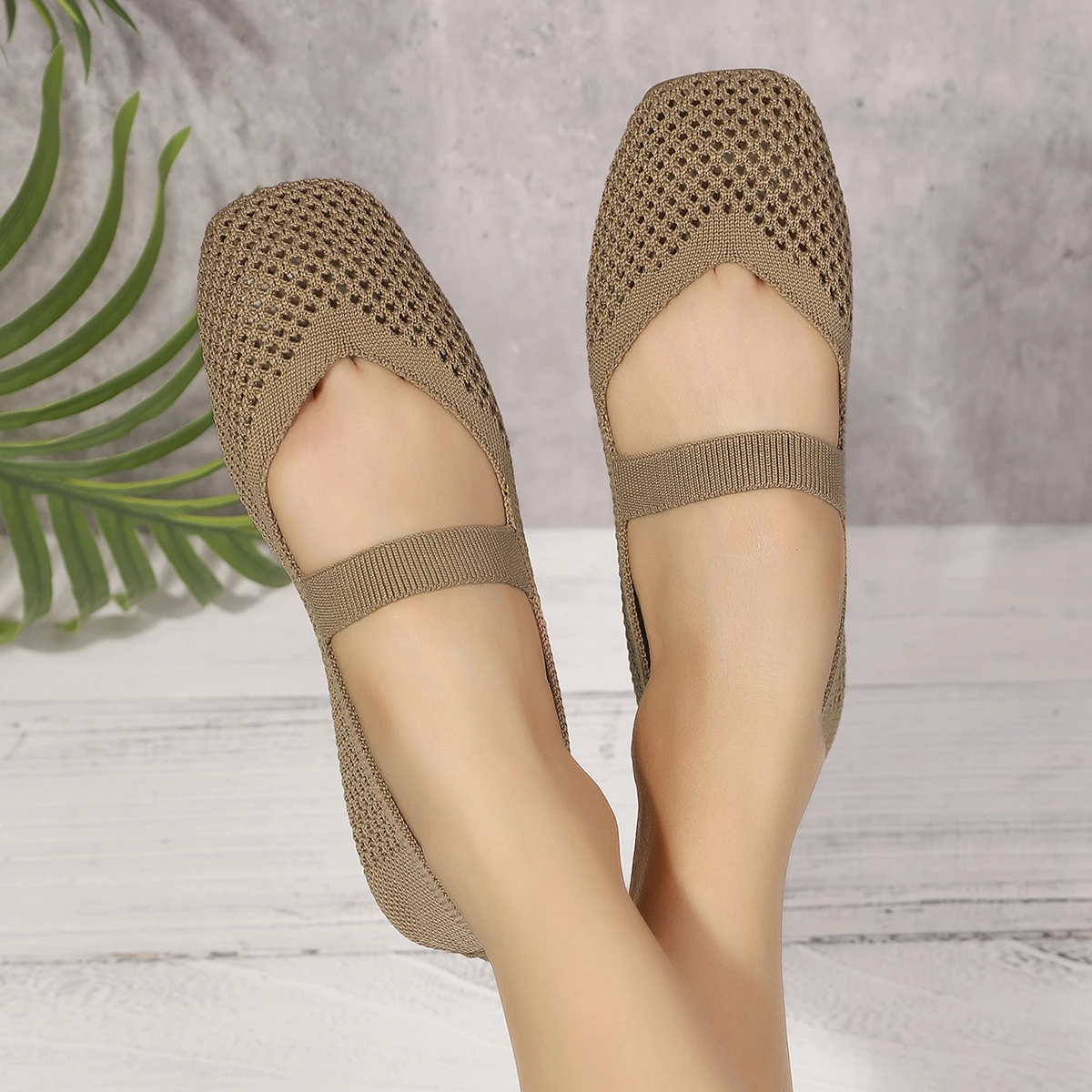 Große Größen Damen-Flachschuhe, Atmungsaktive Gestrickte Sneaker, Weiche Ballett-Loafer, Lässige Slip-On Bootsschuhe für Frauen – Detail 19