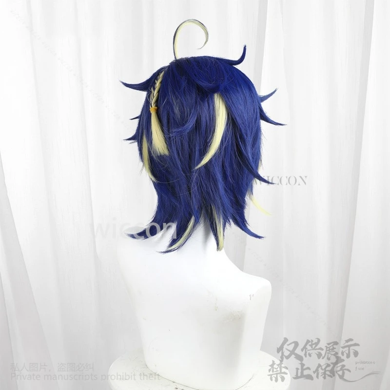 Anime Game Genshin Impact Kinich Cosplay Costume Wig 35cm Mixed Color Short Hair Heat Resistant Synthetic Wigs Earring Props Cos