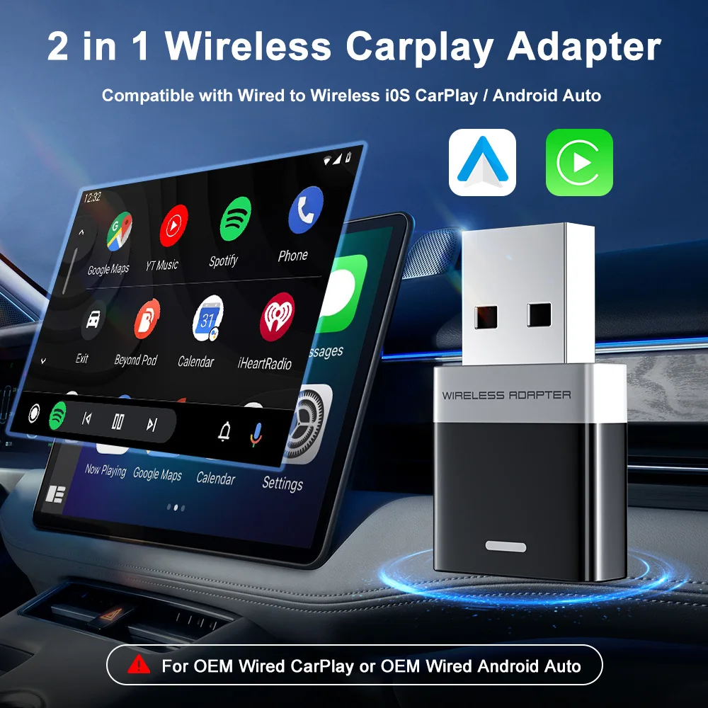NEW Wireless CarPlay Android Auto Adapter 2 in1 Box AI Smart Car System Plug and Play Auto Connect Car Play 2025