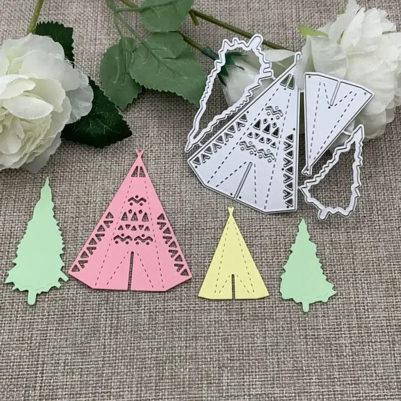 

Camping tent and tree Metal Cutting Dies Stencils For DIY Scrapbooking Decorative Embossing Handcraft Die Cutting Template Mold
