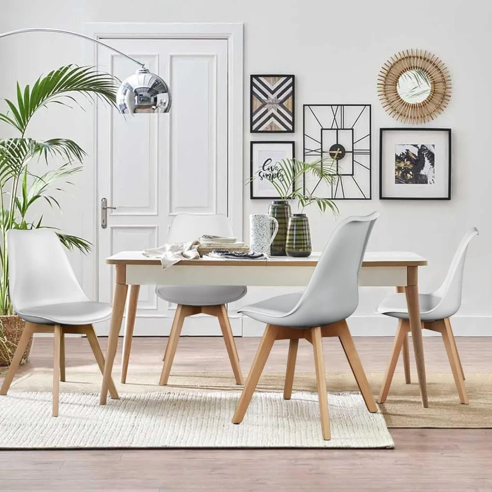 

Dining Chairs Set of 8 Kitchen Mid Century Modern Chairs with Wood Legs and PU Leather Cushion for Living Room Bedroom