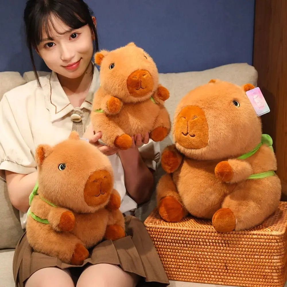 Capybara จําลอง Capybara Plush ของเล่นจําลองเต่า Capybara ตุ๊กตา Plush ตุ๊กตาน่ารักตุ๊กตาสัตว์นุ่มพร้อมกระเป๋าเป้สะพายหลังเต่า