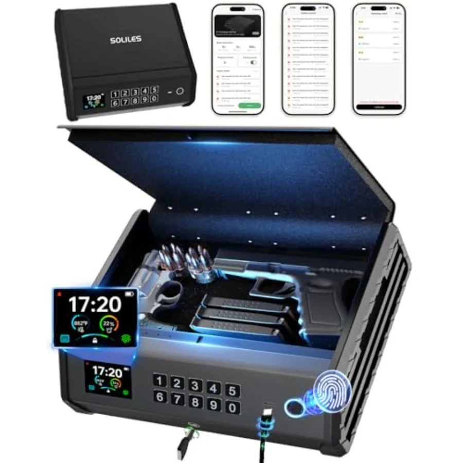 

Умный сейф для оружия с 4 способами разблокировки: биометрический, с отпечатком пальца, кодовой панелью, ключом, приложением, управлением через приложение, ЖК-дисплеем, аварийным выходом