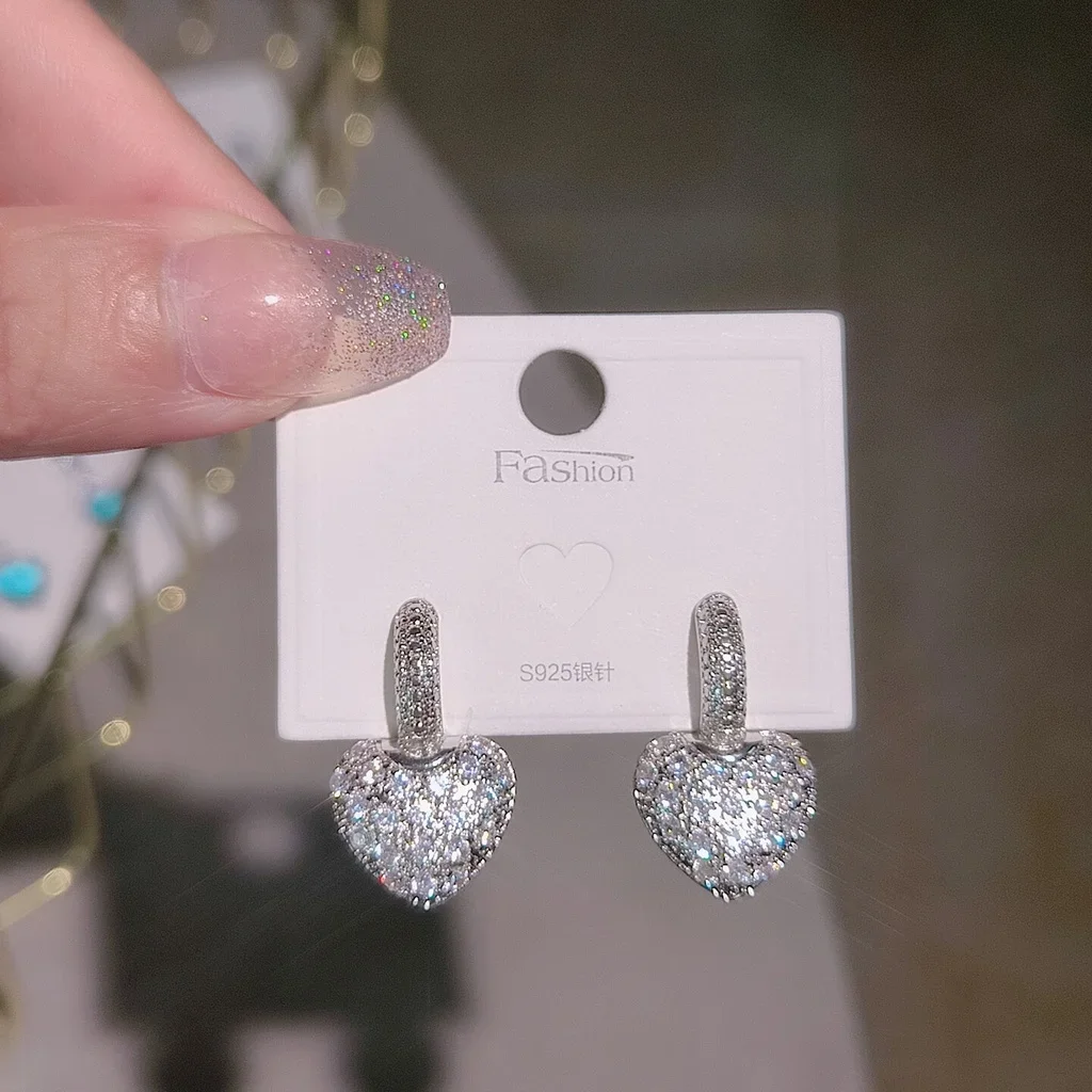 New Style Korean Version Zircon Heart Light Luxury Earrings