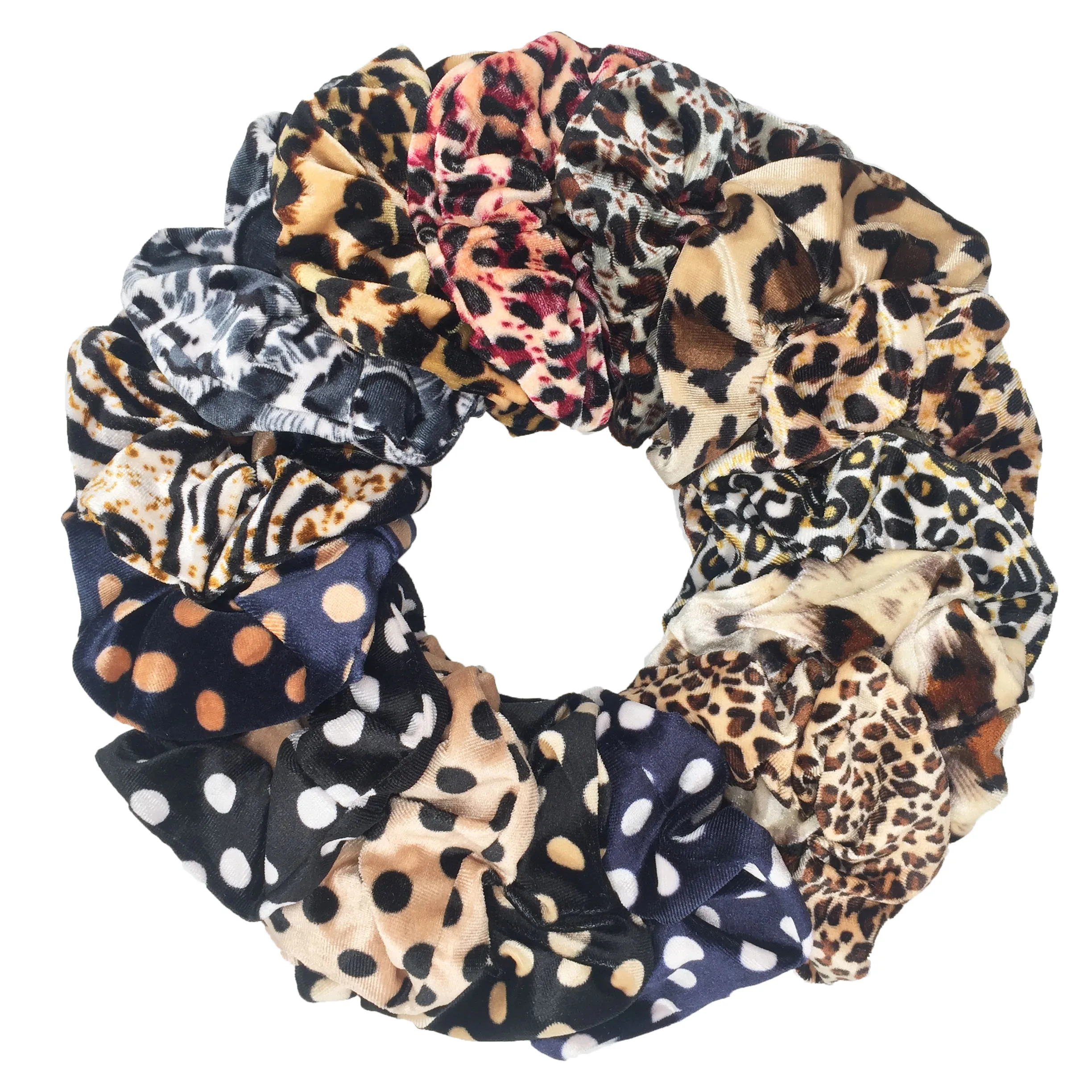 6 sztuk/partia aksamitne Scrunchie elastyczne opaski do włosów nadruk w kropki kolor lamparta uchwyt na pałąk gumki do włosów akcesoria Scrunchy nakrycia głowy