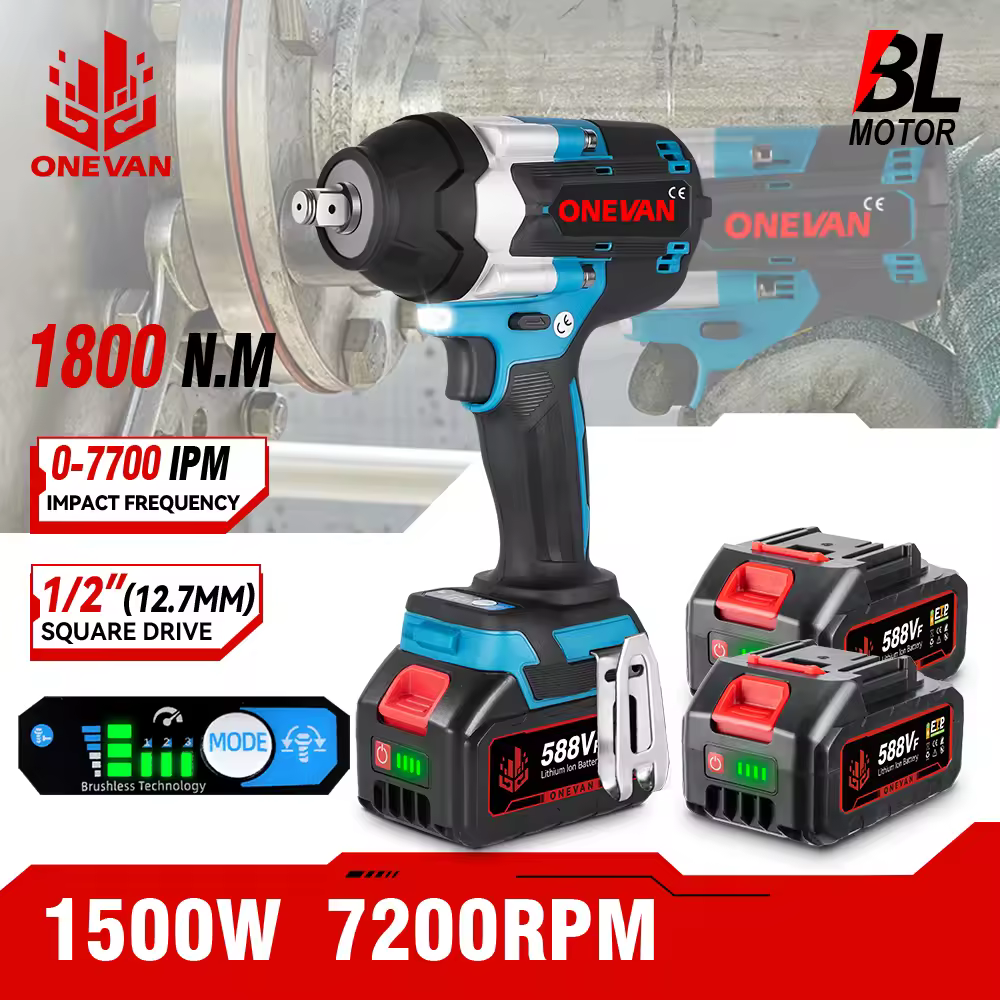 ONEVAN 1800N.M Torque Brushless Electric Impact Wrench For Trucks 1/2 inch Cordless Wrench Power Tool For Makita 18V Battery Pin