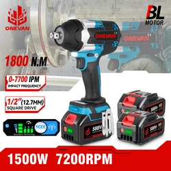 ONEVAN 1800N.M Torque Brushless Electric Impact Wrench For Trucks 1/2 inch Cordless Wrench Power Tool For Makita 18V Battery Pin