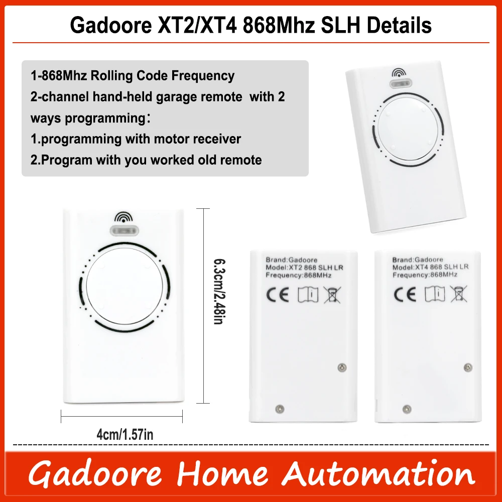 Gadoore XT2 XT4 868MHz SLH LR Gate Remote XT2 XT4 Compatible with 868Mhz Frequency  XT2/XT4 SLH, XT2/XT4  SLH LR Garage Remote