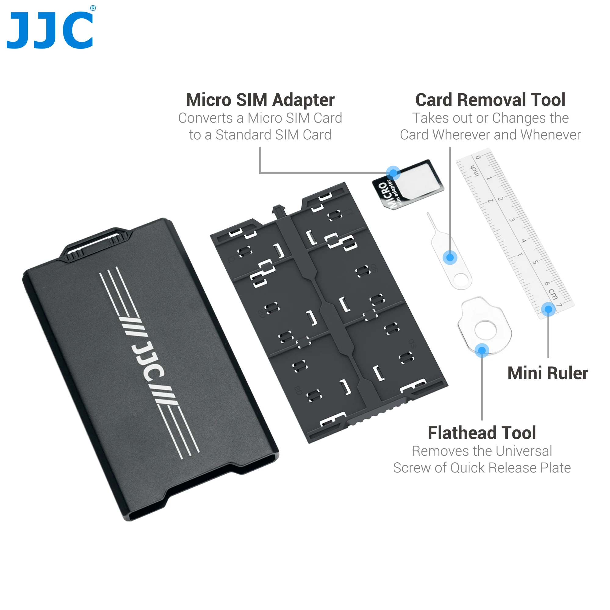 JJC Pop-up Design SD Card Case Microsd Card Holder Portable Metal Memory Card Box for 4 SD+12 Micro SD/ TF+2 Nano SIM/ NM Cards