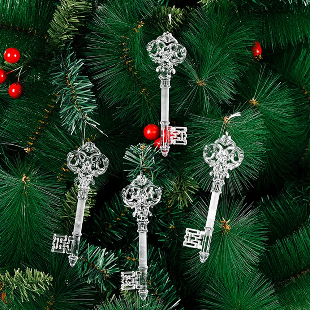 

8Pcs Christmas Key Hanging Ornaments Clear Acrylic Xmas Tree Decorations Party Favors Gifts Acrylic Key Hanging Ornament