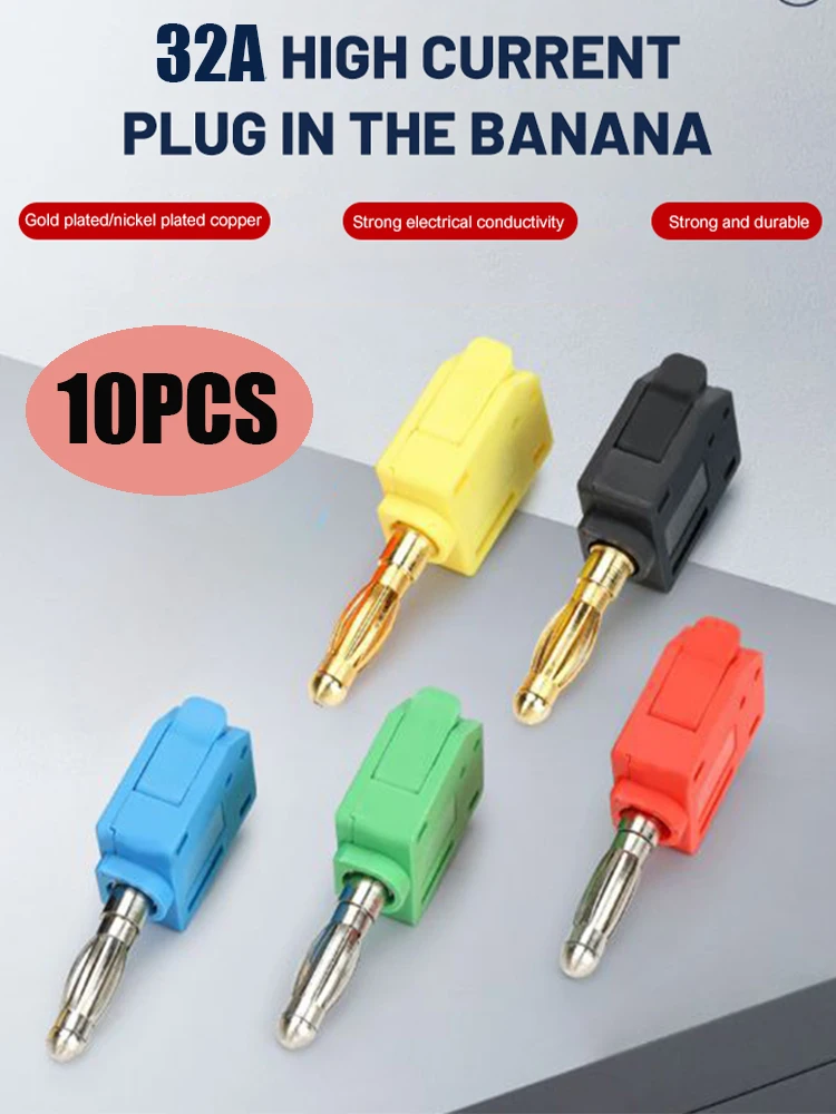 

10PCS 4mm banana plug 32A Pure CopperGold Plated Musical Speaker Cable Wire Pin Banana Plug Connectors