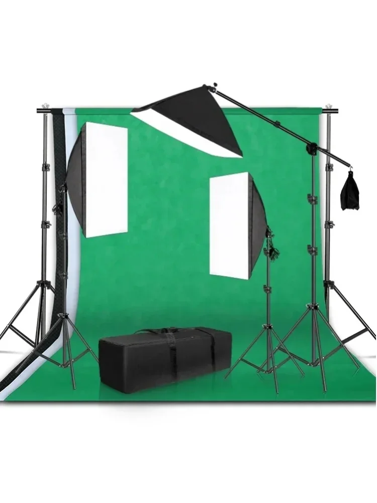 Fotografie-Studio Softbox-Beleuchtungsset mit Hintergrundrahmen, 3 Stück Hintergründen, Stativ, Reflektorplatte und 4 Schirmen