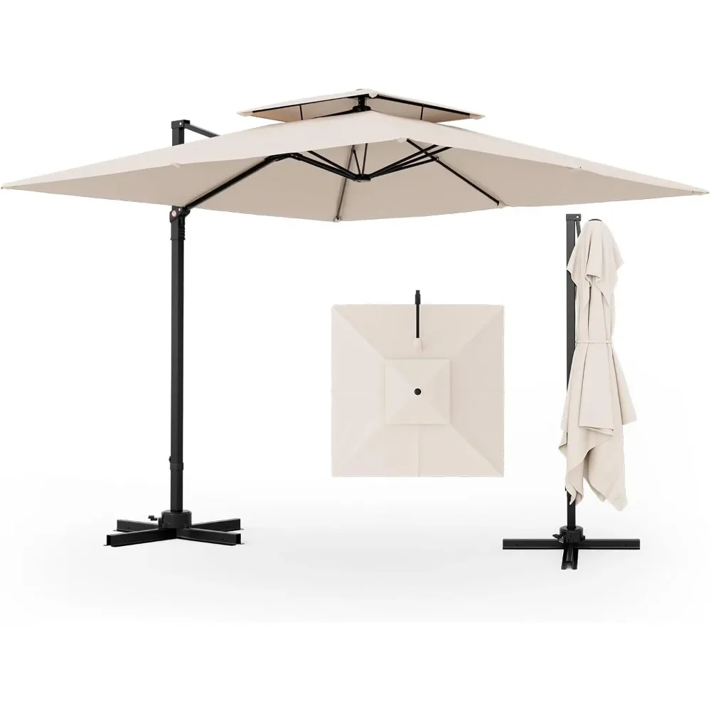 9.5-foot Cantilevered Terrace Umbrella, Capable of 360 ° Rotation, Double Top Heavy-duty Terrace Hanging Umbrella