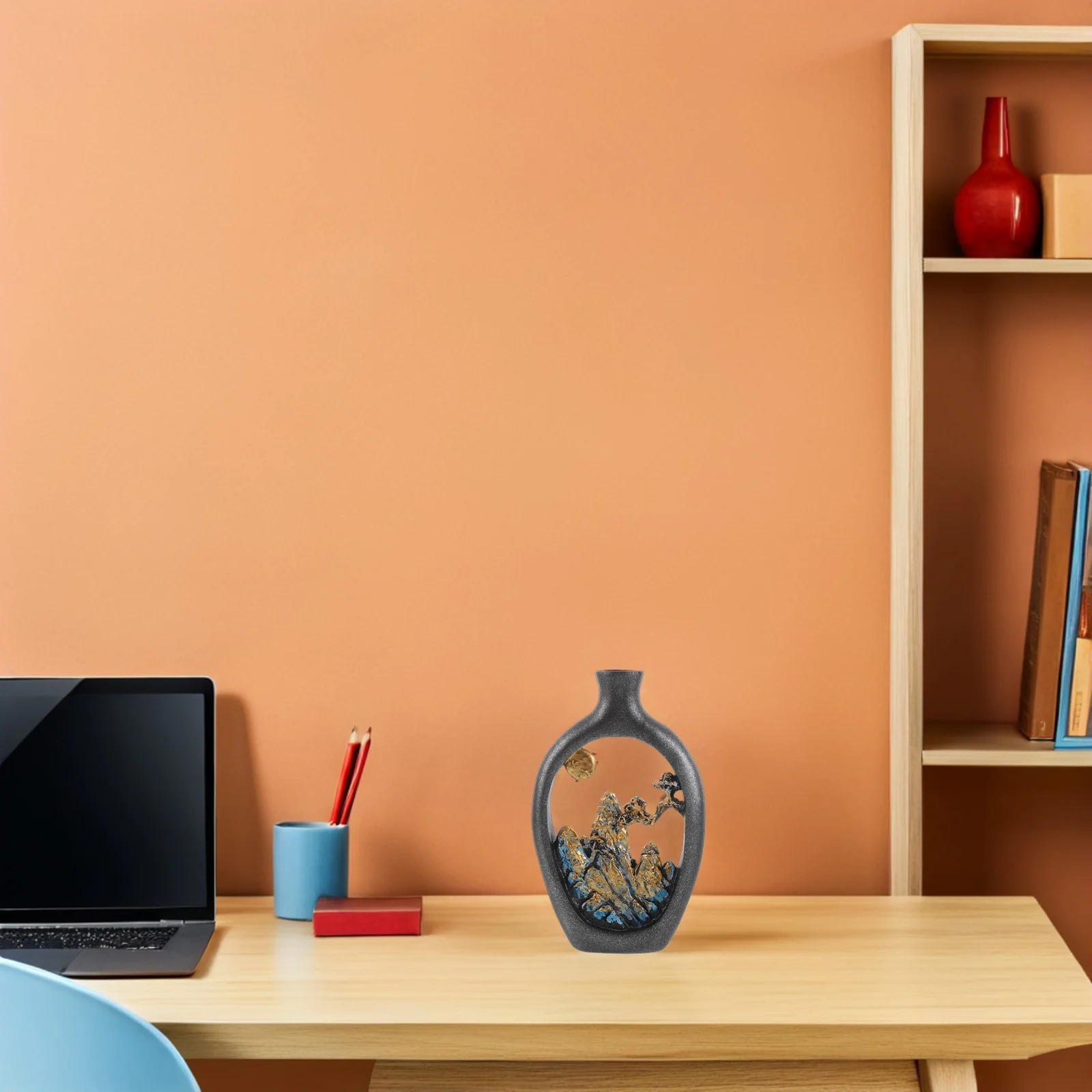 

Luxury Oriental Vase Mountain Scenery Pattern Sturdy Resin Build Elegant Table Centerpiece for Wedding Party Boho Home Decor