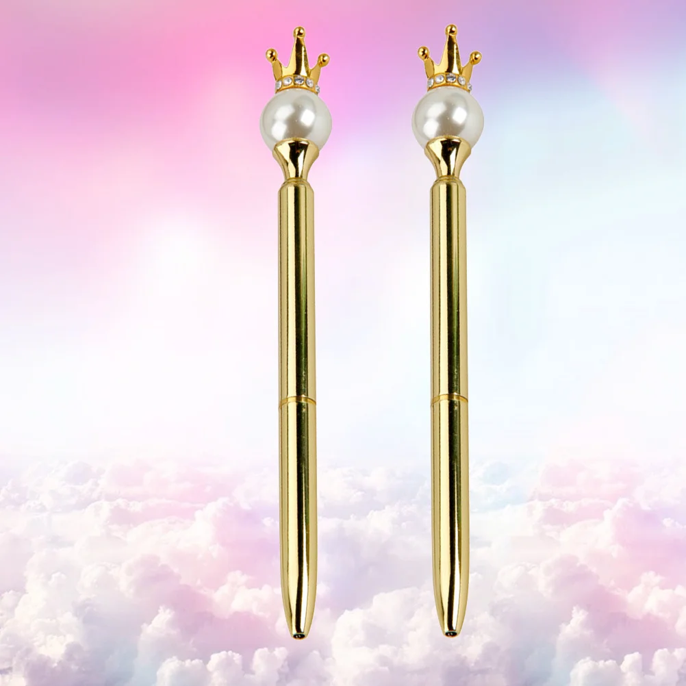 

2pcs Metal Pearl Decor Fine Point Smooth Writing Business Office School Home Use Sign Pen Stationery Ballpoint Pen