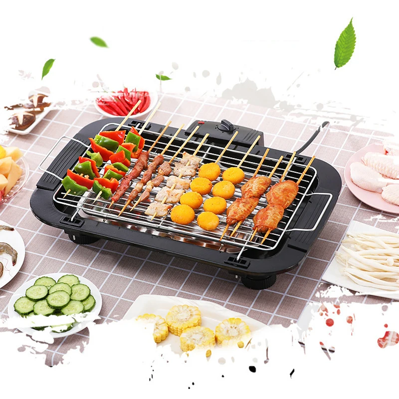 เครื่องย่างบาร์บีคิวไฟฟ้าอเนกประสงค์แบบไร้ควันสำหรับครัวเรือนจานเนื้อกระทะอัตโนมัติไม่ติดแบบพกพา