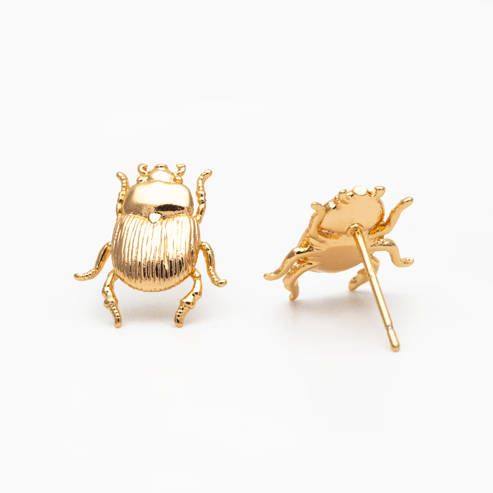 

10pcs Texture Beetle Earrings 14x13mm, Gold Plated Brass, Insect Stud Earrings For Jewelry Making DIY Accessories (GB-4026)