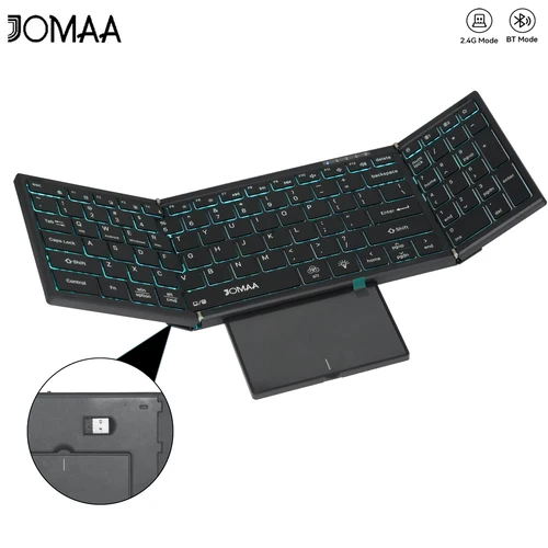 Imagen 2 del producto Teclado táctil inalámbrico portátil Bluetooth de modo dual con retroiluminación RGB, teclado de oficina plegable de 98 teclas para PC/portátil/Mac-negro
