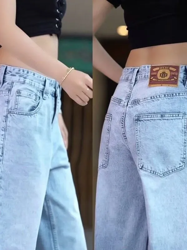 

Faionable Loose Straight Leg Men's Jeans Waed Denim Casual High Street Brand American Sle Breathable Wear Resistant