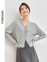 SENTUBILA Wool Blend Knitted Cardigan 2024 V-neck Single Breasted Spring Knit Sweater Coat Soft Knitwear Clothing W33W51936