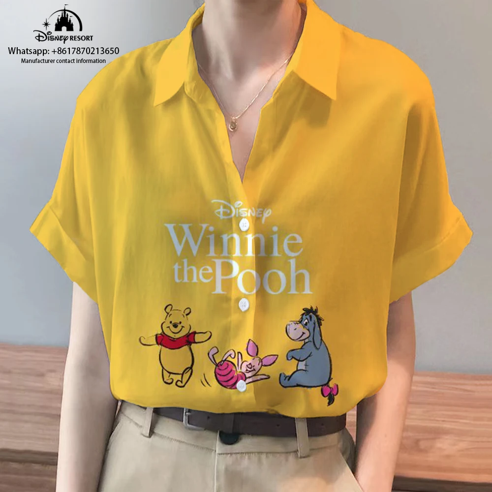 

Summer Ladies' New Disney Brand Winnie the Pooh Anime Harajuku Short-sleeved Shirt Fashion Casual Women's Kawaii Tops