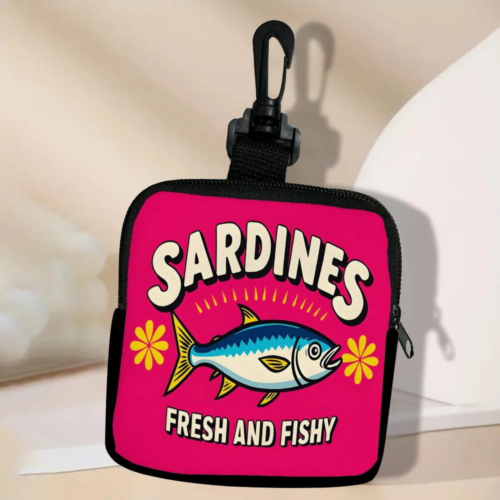 Portmonetka na monety z zamkiem błyskawicznym o dużej pojemności z poliestru, wzór sardynki, podróżna, wielofunkcyjna torebka damska, torba do przechowywania.