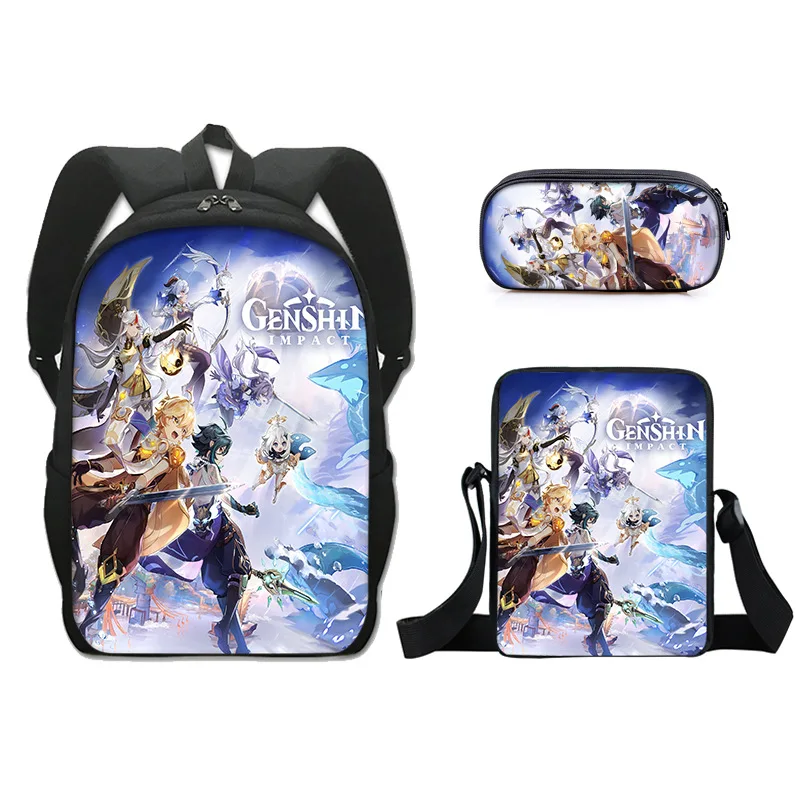 Genshin Impact Backpack Primary Middle School Students Boys Girls Anime Cartoon Schoolbag Crossbody Bag Pen Case Travel Backpack