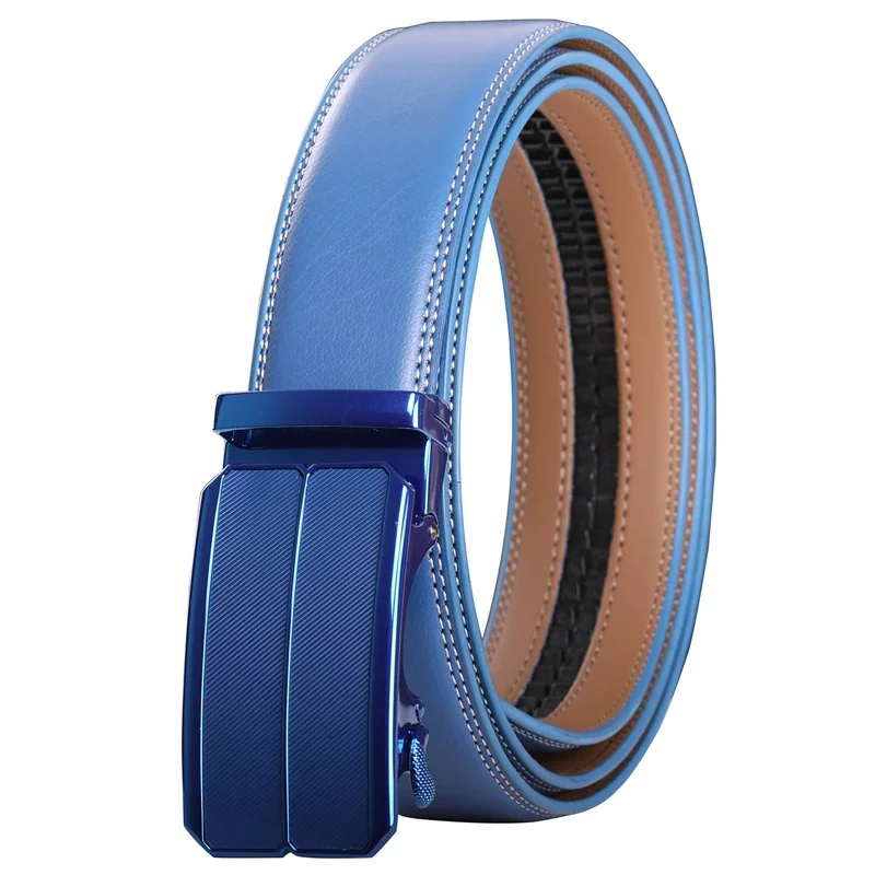 2025 New Fashion Cow Genuine Leather Men Belt High Quality Male Strap for Business Casual Jeans Waistband Blue Ceinture B359