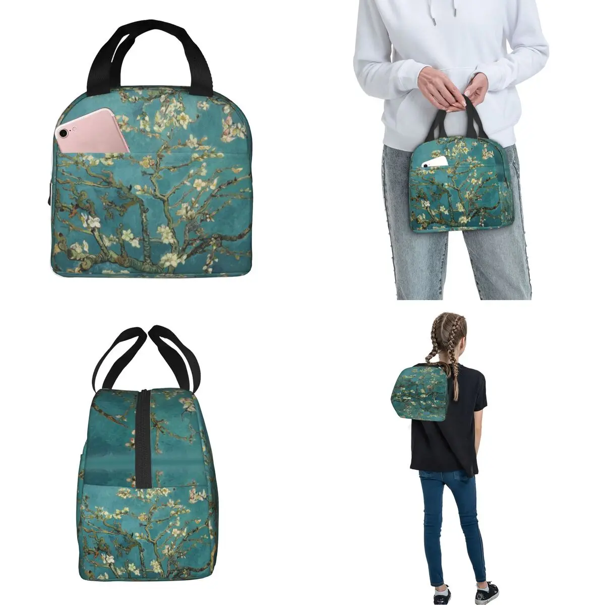 Van Gogh Mandel blüte Tumblr Grunge ästhetische Vintage isolierte Lunch Bag Lunch Container Kühltasche Tote Lunch Box Schule